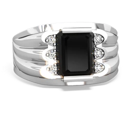 Onyx Men's 9X7mm Emerald-Cut 14K White Gold ring R1835