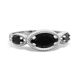 Onyx Milgrain Marquise 14K White Gold ring R5700