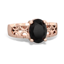 Onyx Art Deco Filigree 14K Rose Gold ring R2322