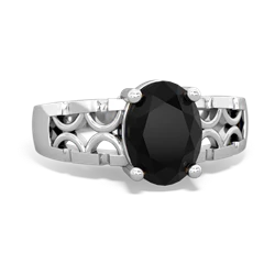 Onyx Art Deco Filigree 14K White Gold ring R2322