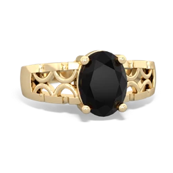 Onyx Art Deco Filigree 14K Yellow Gold ring R2322