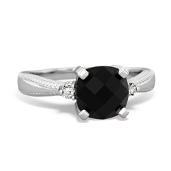 Onyx Cushion Rope 14K White Gold ring R2484