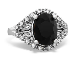 Onyx Antique Style Cocktail 14K White Gold ring R2564
