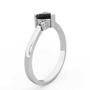 Onyx Delicate Heart 14K White Gold ring R0203