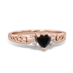 Onyx Filligree Scroll Heart 14K Rose Gold ring R2429