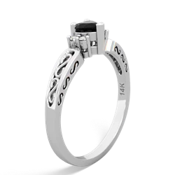 Onyx Filligree Scroll Heart 14K White Gold ring R2429