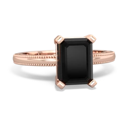 Onyx Milgrain Scroll 14K Rose Gold ring R2338