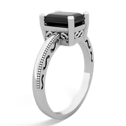 Onyx Milgrain Scroll 14K White Gold ring R2338