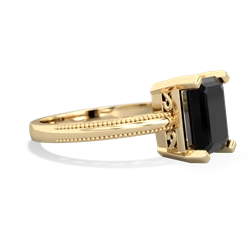 Onyx Milgrain Scroll 14K Yellow Gold ring R2338