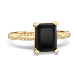 Onyx Milgrain Scroll 14K Yellow Gold ring R2338