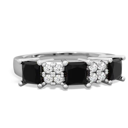 Onyx Three Stone Diamond Cluster 14K White Gold ring R2592