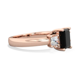 Onyx Diamond Three Stone Emerald-Cut Trellis 14K Rose Gold ring R4021