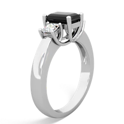 Onyx Diamond Three Stone Emerald-Cut Trellis 14K White Gold ring R4021