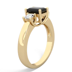 Onyx Diamond Three Stone Emerald-Cut Trellis 14K Yellow Gold ring R4021