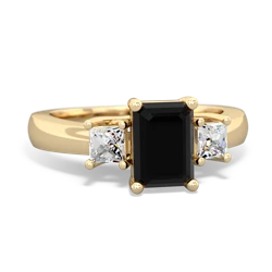 Onyx Diamond Three Stone Emerald-Cut Trellis 14K Yellow Gold ring R4021