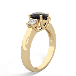 Onyx Diamond Three Stone Oval Trellis 14K Yellow Gold ring R4024