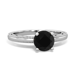 Onyx Milgrain Filigree 14K White Gold ring R5090