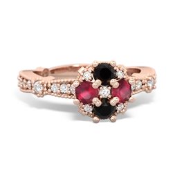 Onyx Sparkling Tiara Cluster 14K Rose Gold ring R26293RD