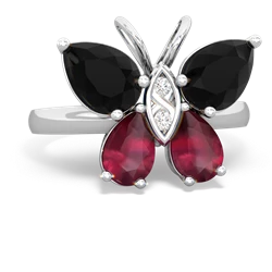 Onyx Butterfly 14K White Gold ring R2215