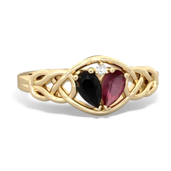 Onyx Celtic Love Knot 14K Yellow Gold ring R5420