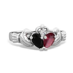 Onyx 'Our Heart' Claddagh 14K White Gold ring R2388