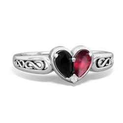 Onyx Filligree 'One Heart' 14K White Gold ring R5070