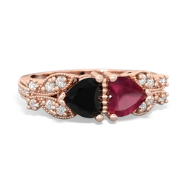 Onyx Diamond Butterflies 14K Rose Gold ring R5601