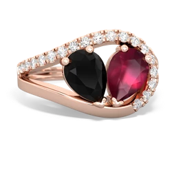 Onyx Nestled Heart Keepsake 14K Rose Gold ring R5650