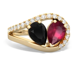 Onyx Nestled Heart Keepsake 14K Yellow Gold ring R5650