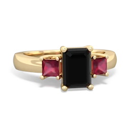 Onyx Three Stone Emerald-Cut Trellis 14K Yellow Gold ring R4021