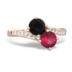 Onyx Channel Set Two Stone 14K Rose Gold ring R5303