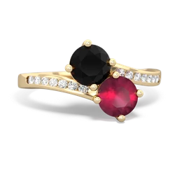 Onyx Channel Set Two Stone 14K Yellow Gold ring R5303