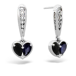 Onyx Filligree Heart 14K White Gold earrings E5070