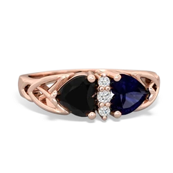 Onyx Celtic Knot Double Heart 14K Rose Gold ring R5040