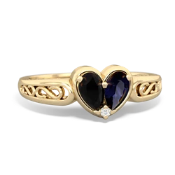 Onyx Filligree 'One Heart' 14K Yellow Gold ring R5070