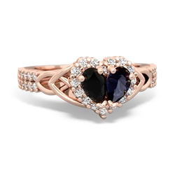 Onyx Celtic Knot Two Hearts As One 14K Rose Gold ring R2644HRT