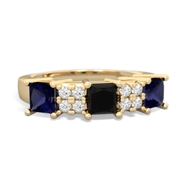 Onyx Three Stone Diamond Cluster 14K Yellow Gold ring R2592