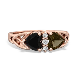 Onyx Celtic Knot Double Heart 14K Rose Gold ring R5040