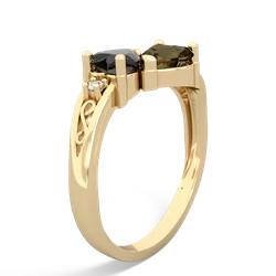 Onyx Snuggling Hearts 14K Yellow Gold ring R2178