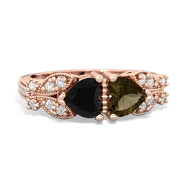 Onyx Diamond Butterflies 14K Rose Gold ring R5601