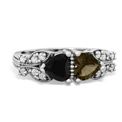 Onyx Diamond Butterflies 14K White Gold ring R5601