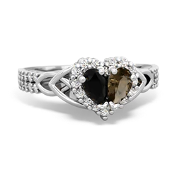 Onyx Celtic Knot Two Hearts As One 14K White Gold ring R2644HRT