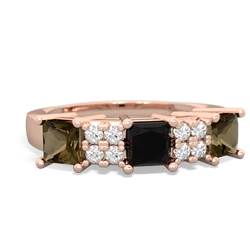 Onyx Three Stone Diamond Cluster 14K Rose Gold ring R2592