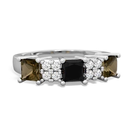 Onyx Three Stone Diamond Cluster 14K White Gold ring R2592