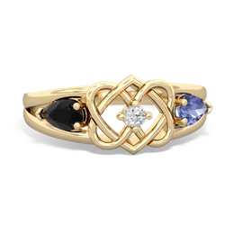 Onyx Hearts Intertwined 14K Yellow Gold ring R5880