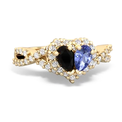 Onyx Diamond Twist 'One Heart' 14K Yellow Gold ring R2640HRT