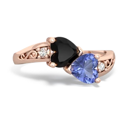 Onyx Snuggling Hearts 14K Rose Gold ring R2178