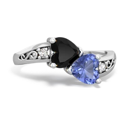 Onyx Snuggling Hearts 14K White Gold ring R2178