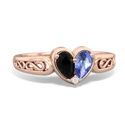 Onyx Filligree 'One Heart' 14K Rose Gold ring R5070