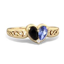 Onyx Filligree 'One Heart' 14K Yellow Gold ring R5070